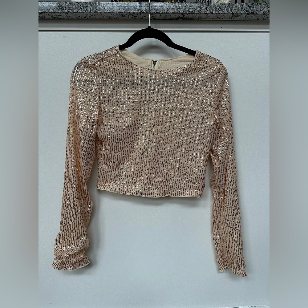 Nude Sequin Long Sleeve Top
